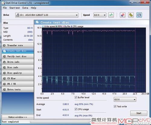 BW-12B1ST使用铼德10× BD-R盘片无法超速，只能进行4× CLV刻录。