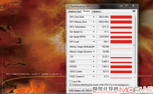 HIS 7950单卡（左）和在组建CrossFireX系统以后，GPU的满载温度没有变化。