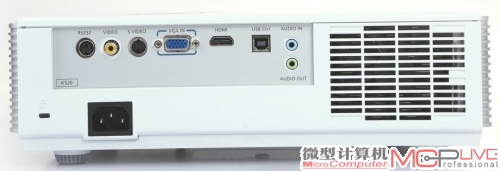 Acer K520背部接口一览，DVI、HDMI、音频、视频接口一个不落。